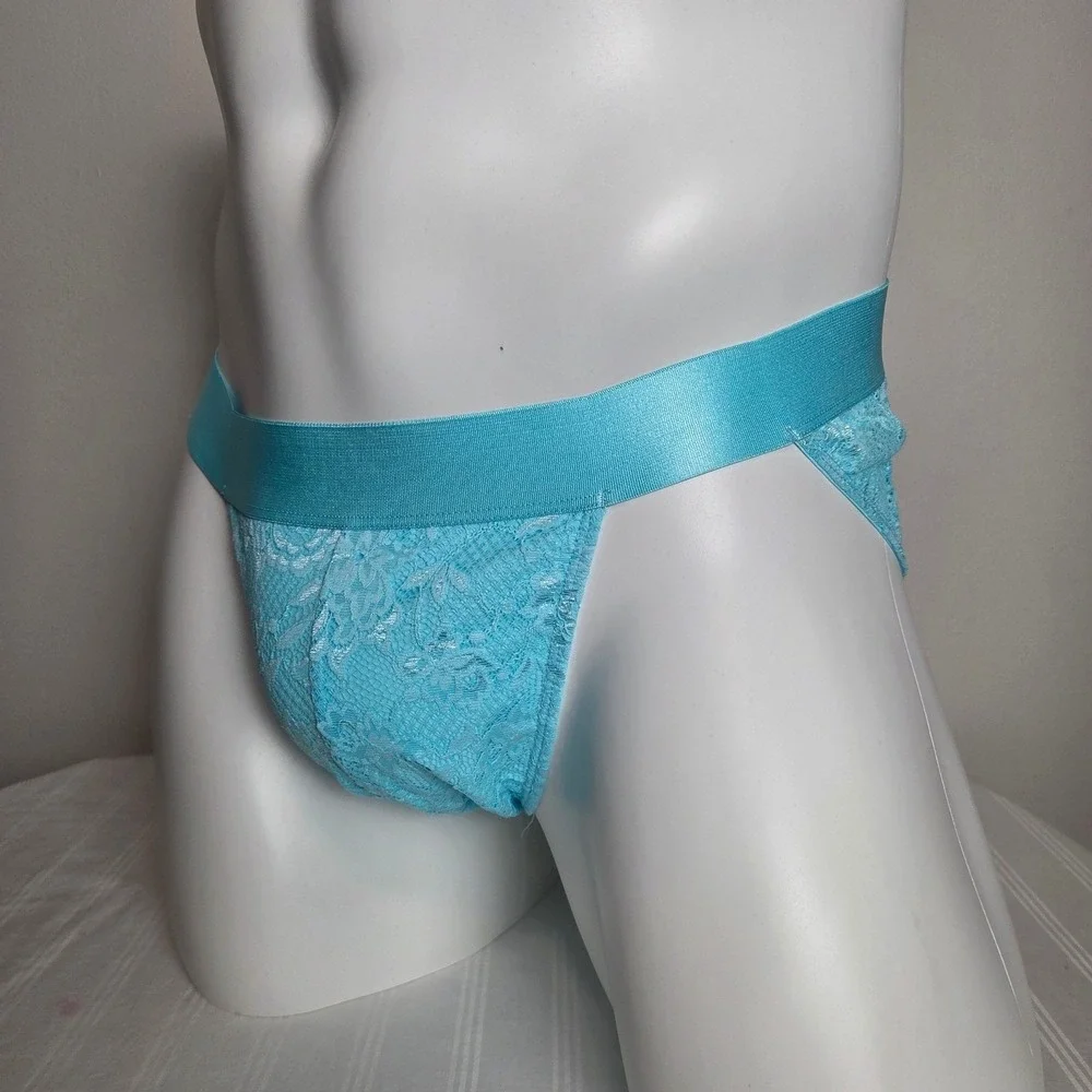 Cosabella Never Say Never Mens Lace Bikini Briefs Light Blue Floral Low Rise NEW